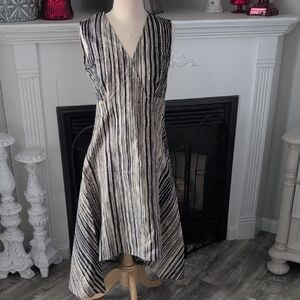 Donna Karan Navy and Tan Striped Midi Dress Size 4